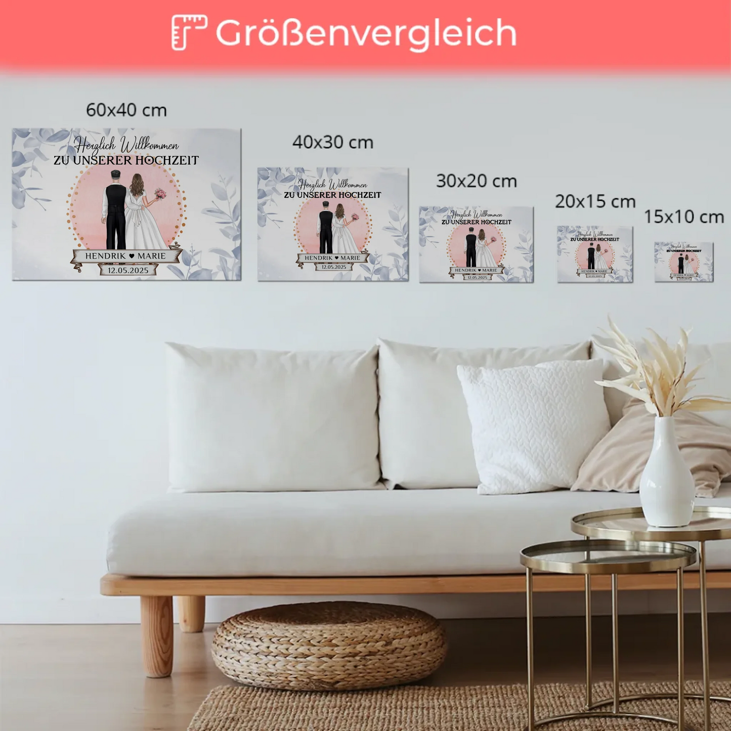 Willkommensschild Hochzeit Eucalyptus Blau Fotoboard