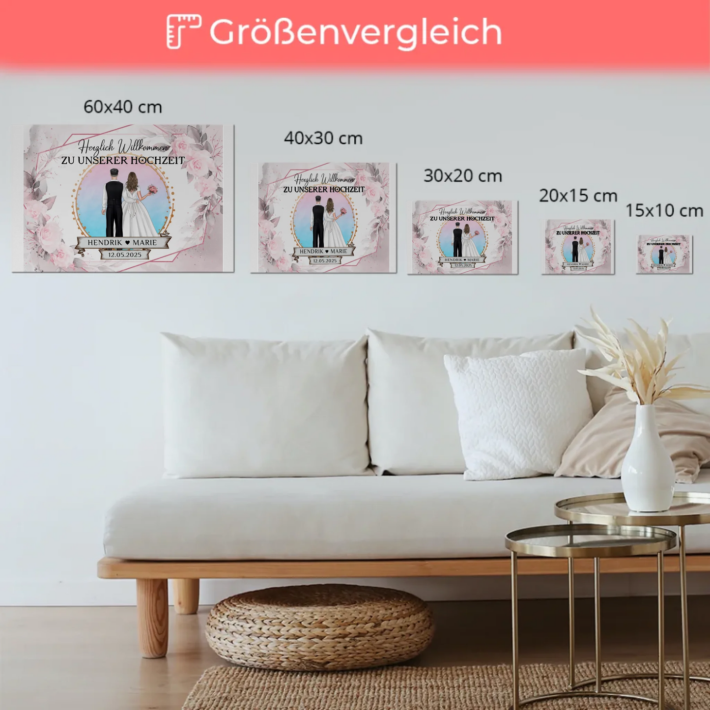 Floral Fotoboard Hochzeit Willkommensschild Personalisiert