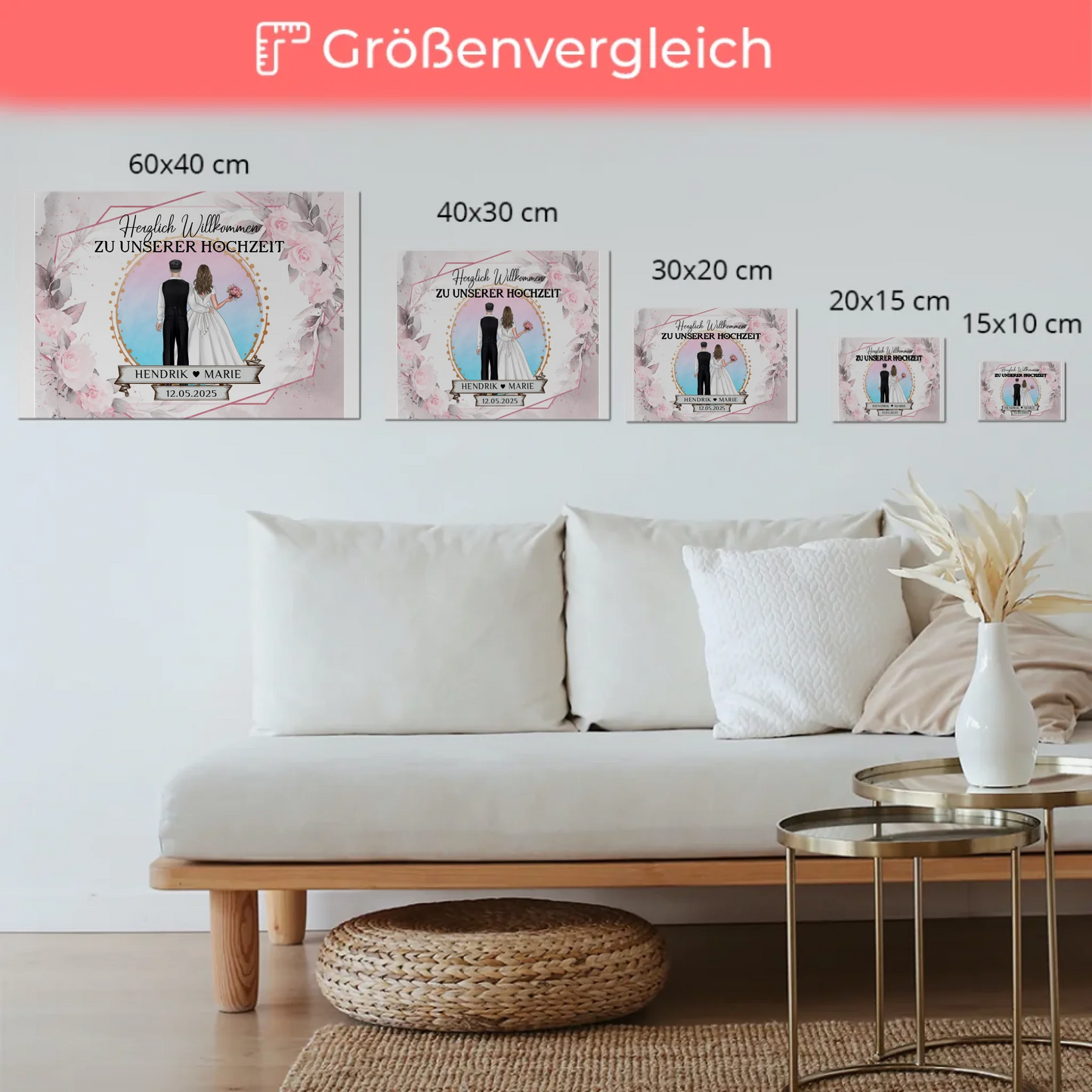 Floral Fotoboard Hochzeit Willkommensschild Personalisiert