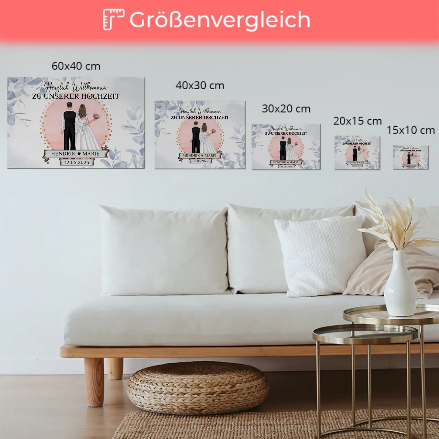 Willkommensschild Hochzeit Eucalyptus Blau Fotoboard