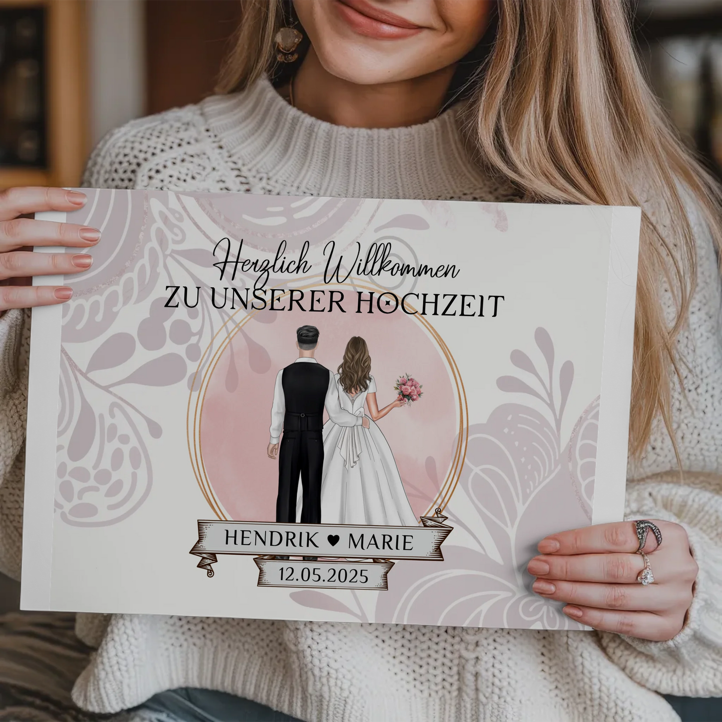 Willkommensschild Hochzeit Wasserfarb Stil Fotoboard