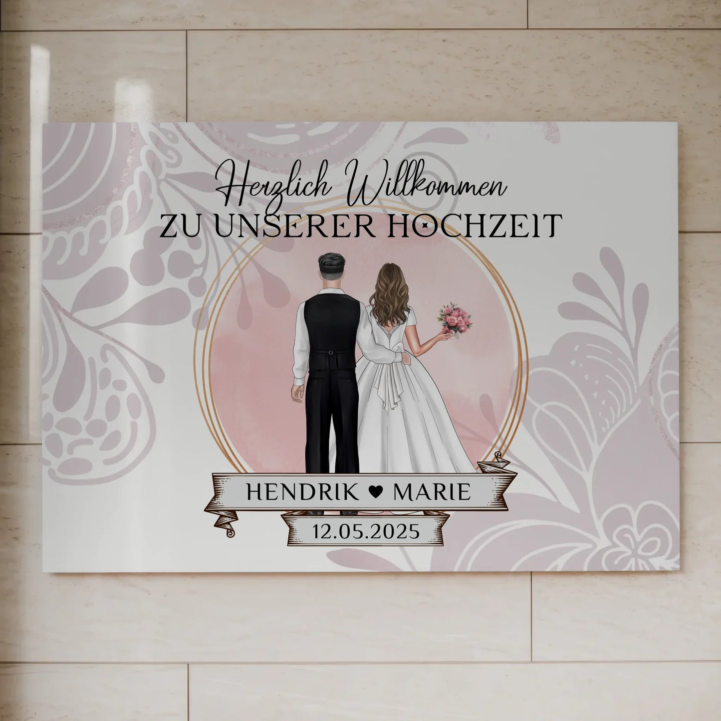 Willkommensschild Hochzeit Wasserfarb Stil Fotoboard