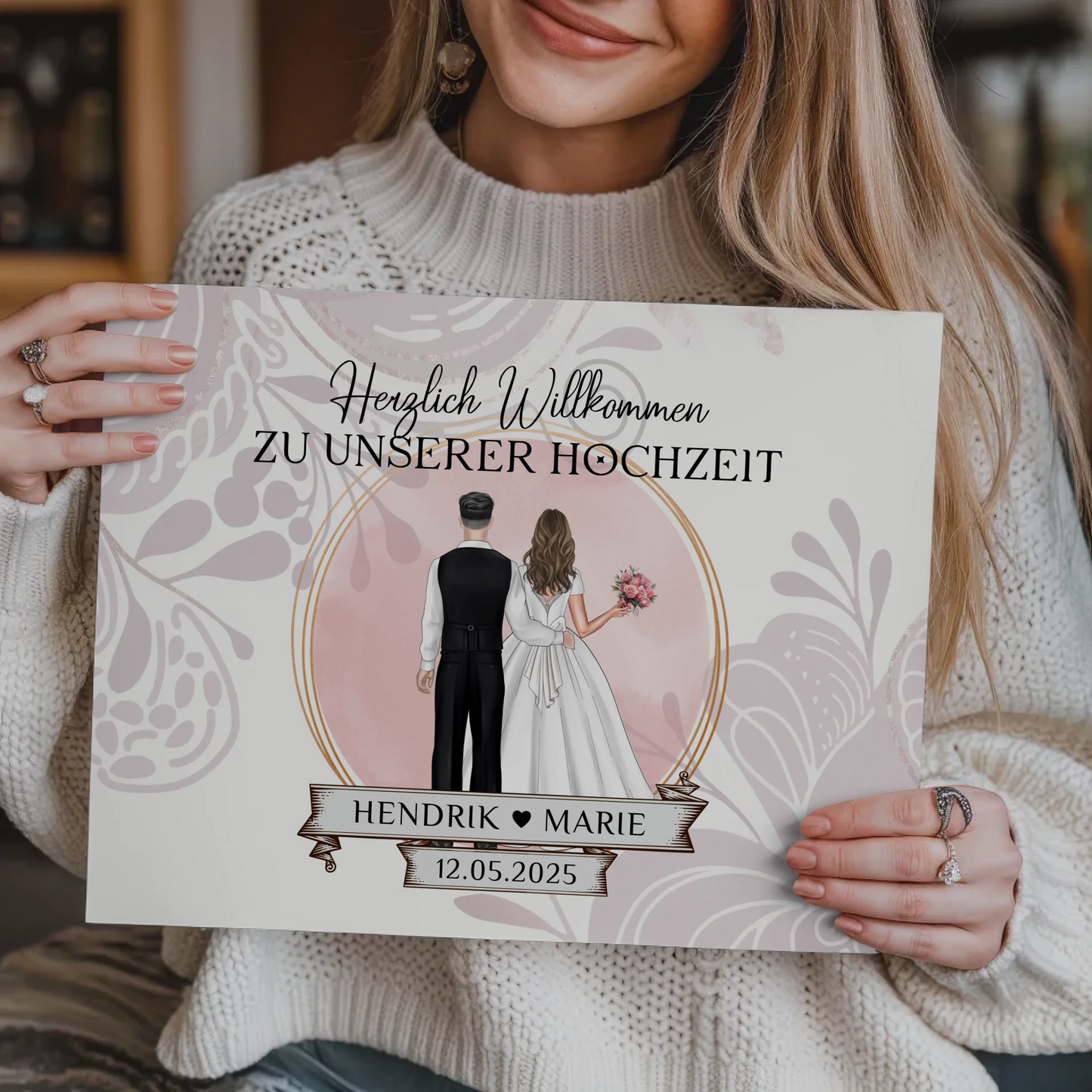 Willkommensschild Hochzeit Wasserfarb Stil Fotoboard