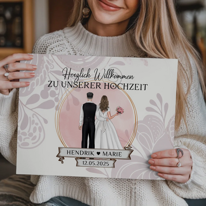 Willkommensschild Hochzeit Wasserfarb Stil Fotoboard
