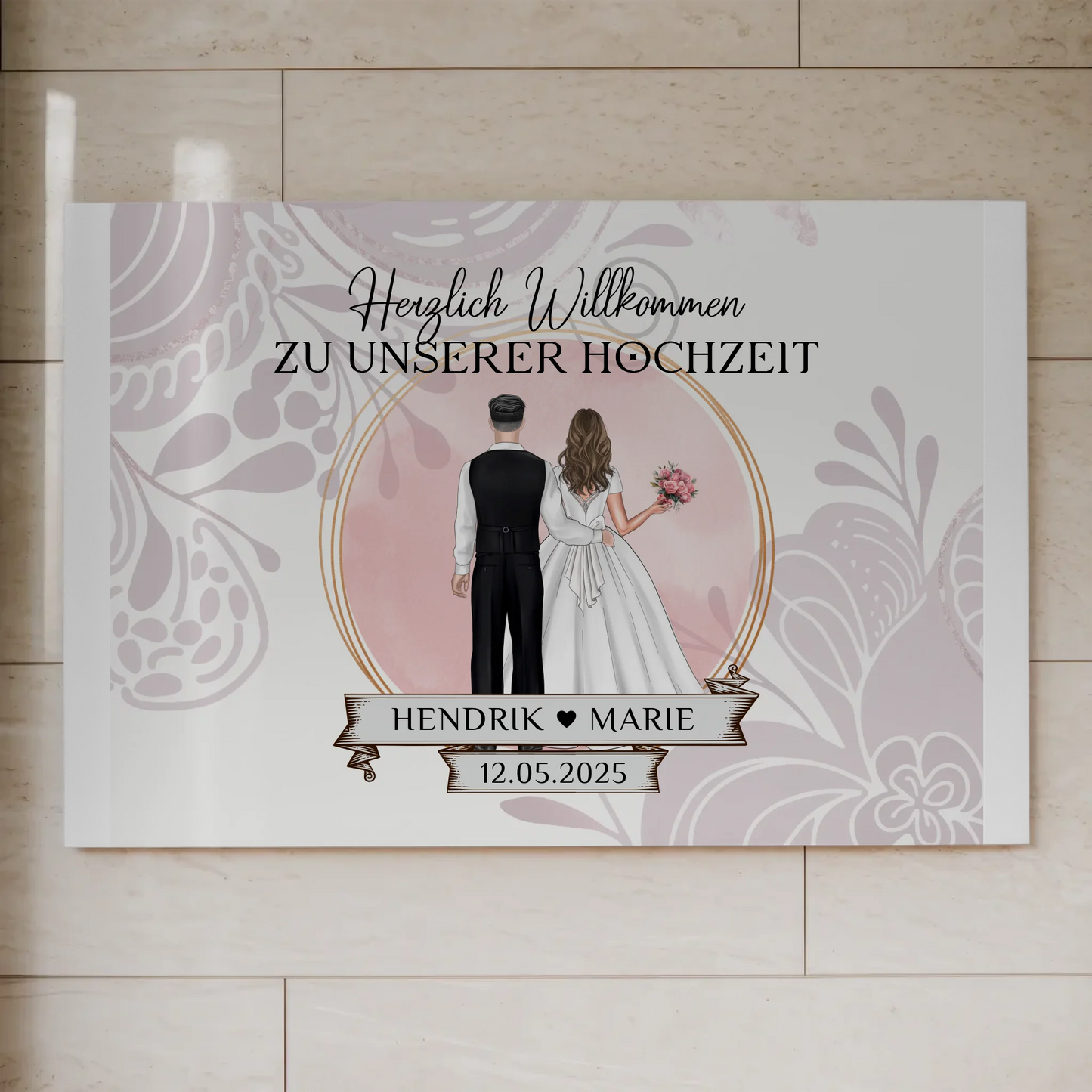 Willkommensschild Hochzeit Wasserfarb Stil Fotoboard