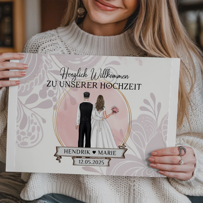 Willkommensschild Hochzeit Wasserfarb Stil Fotoboard