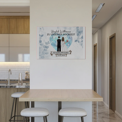 Willkommens Fotoboard Hochzeit Floral Blau Design