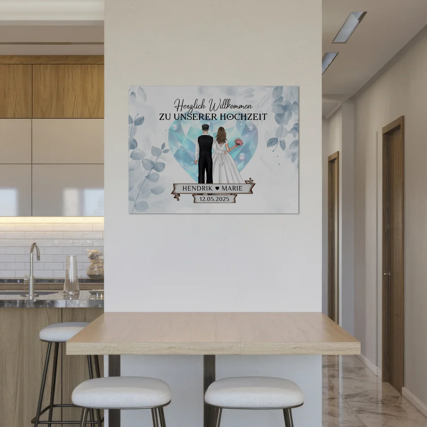 Willkommens Fotoboard Hochzeit Floral Blau Design