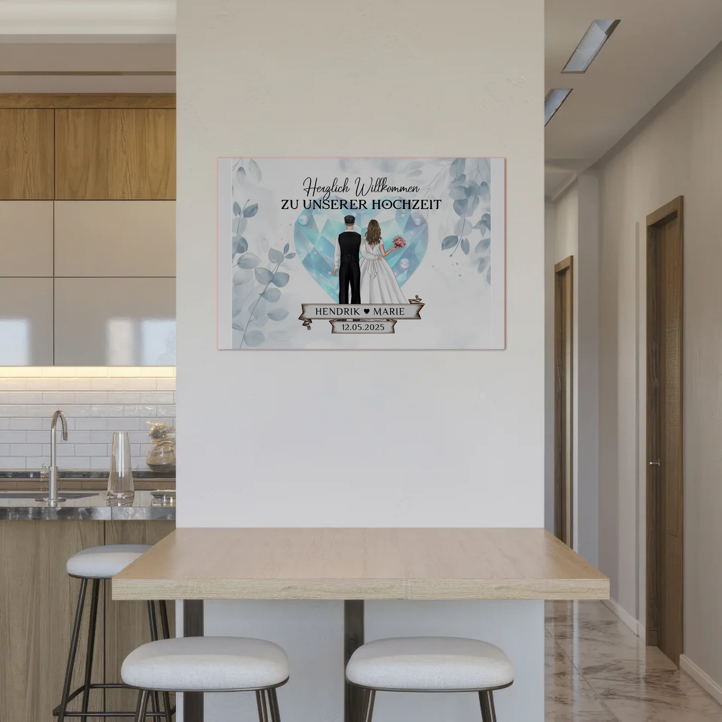 Willkommens Fotoboard Hochzeit Floral Blau Design