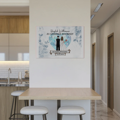 Willkommens Fotoboard Hochzeit Floral Blau Design