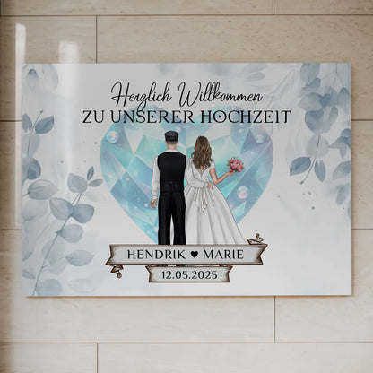 Willkommens Fotoboard Hochzeit Floral Blau Design