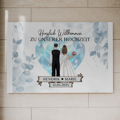 Willkommens Fotoboard Hochzeit Floral Blau Design