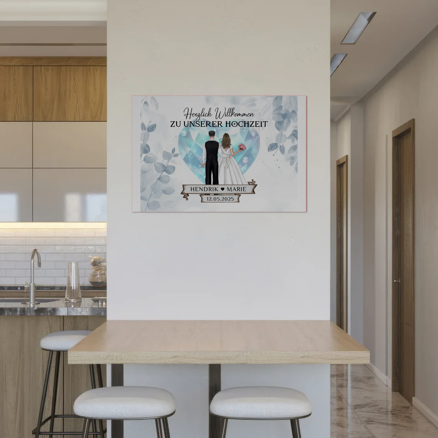 Willkommens Fotoboard Hochzeit Floral Blau Design