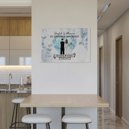 Willkommens Fotoboard Hochzeit Floral Blau Design