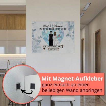 Willkommens Fotoboard Hochzeit Floral Blau Design