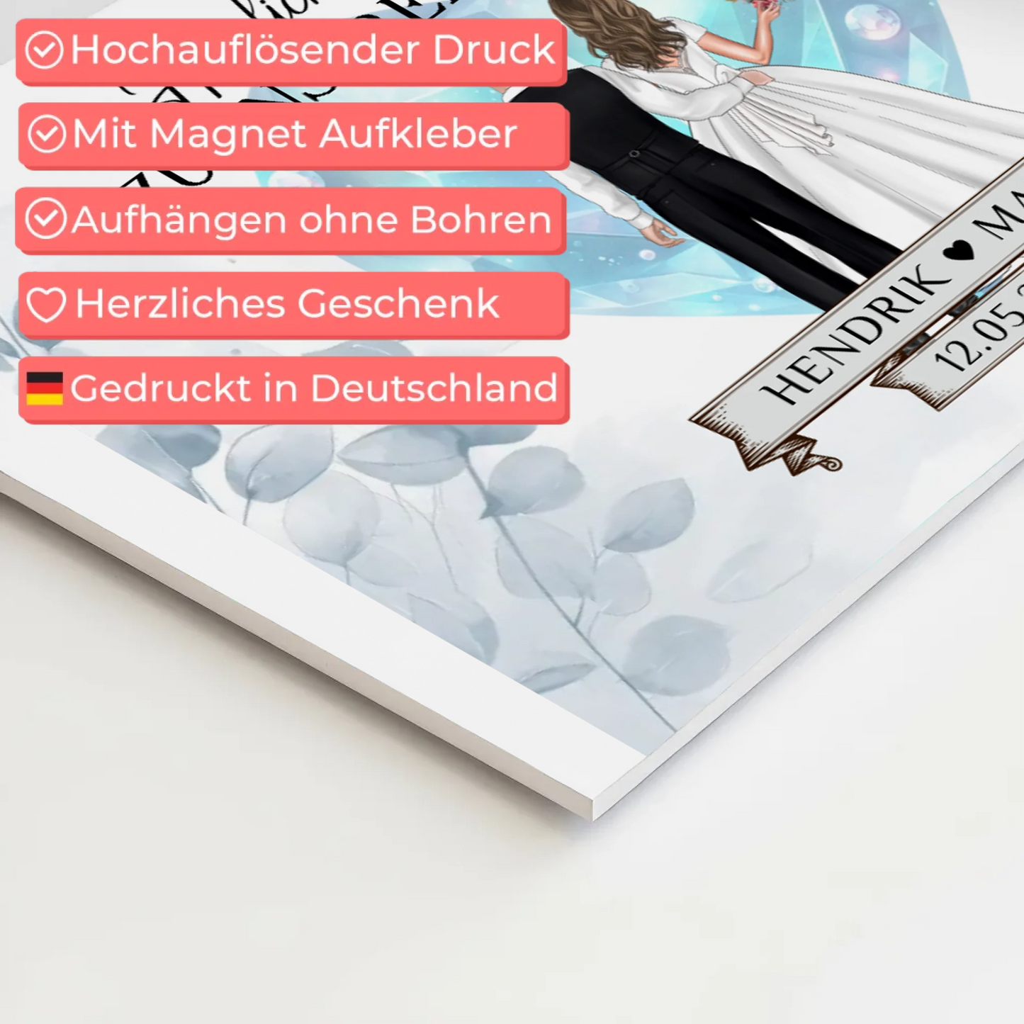 Willkommens Fotoboard Hochzeit Floral Blau Design