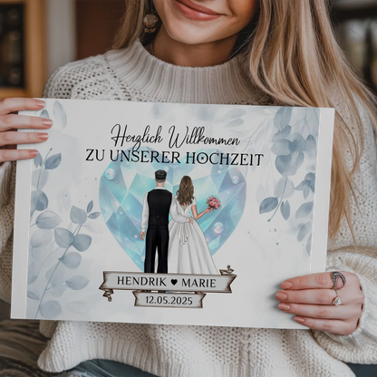 Willkommens Fotoboard Hochzeit Floral Blau Design