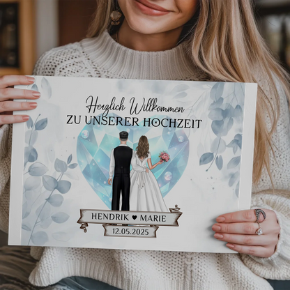 Willkommens Fotoboard Hochzeit Floral Blau Design