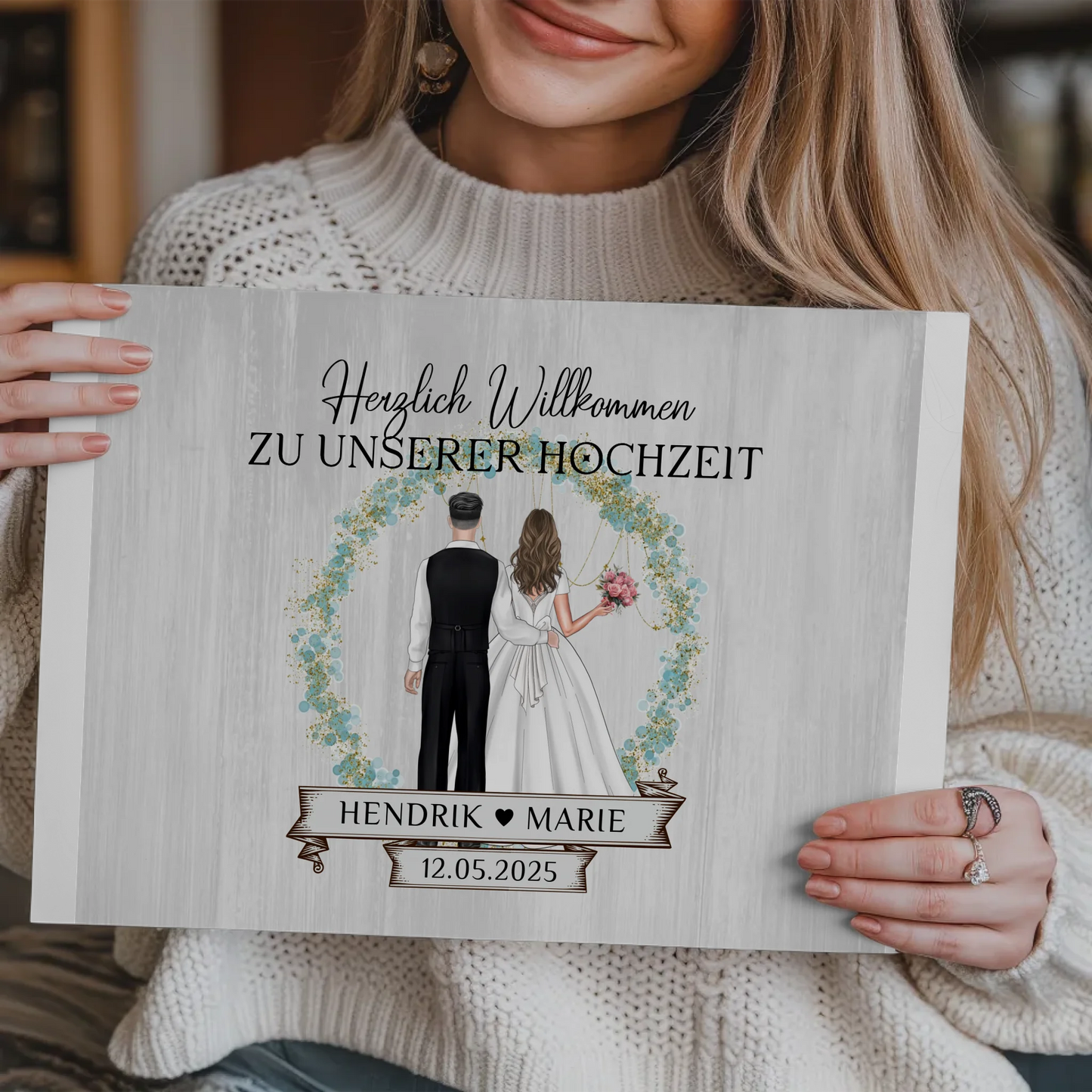 Fotoboard Hochzeit Herzlich Willkommen Holz Stil Namen
