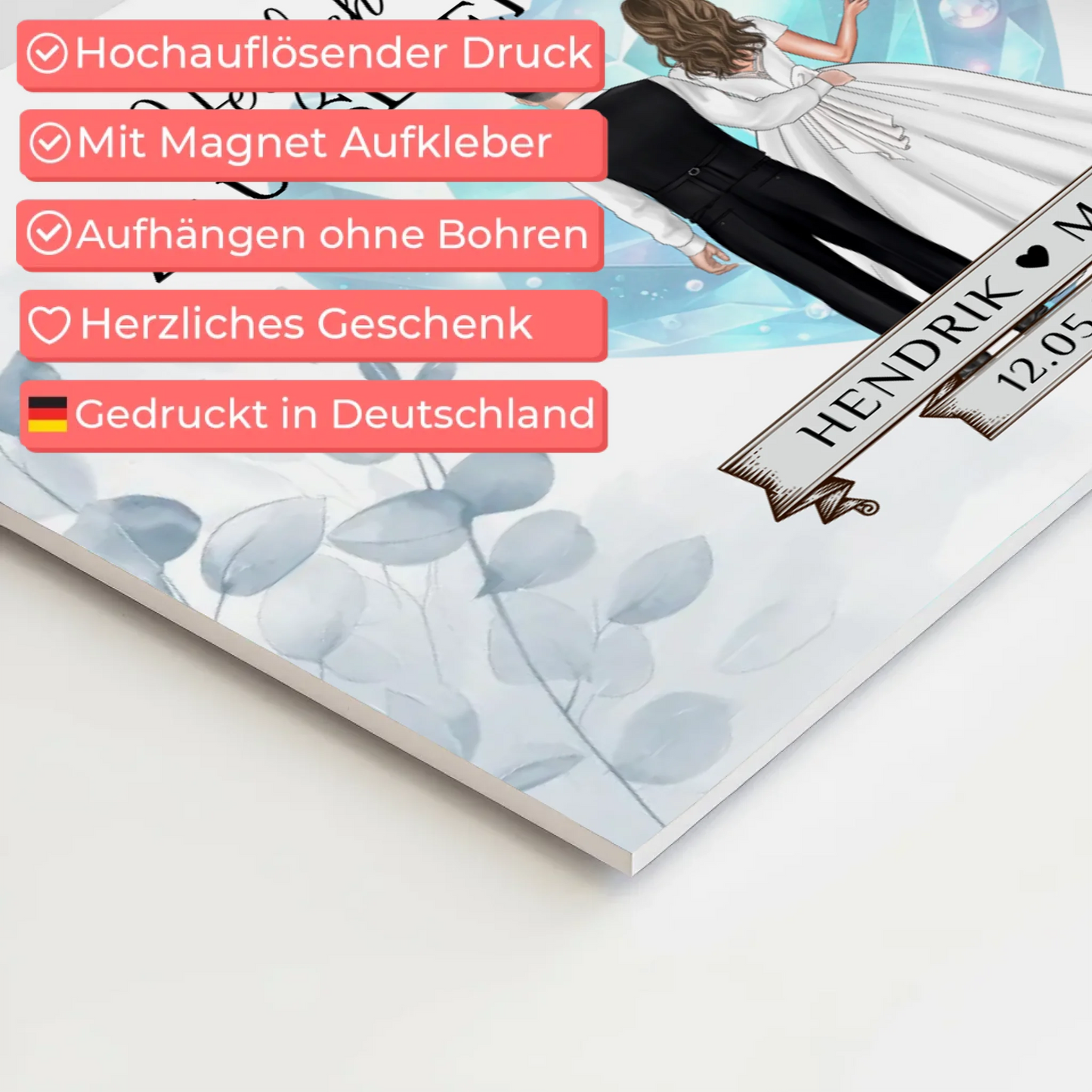 Willkommens Fotoboard Hochzeit Floral Blau Design