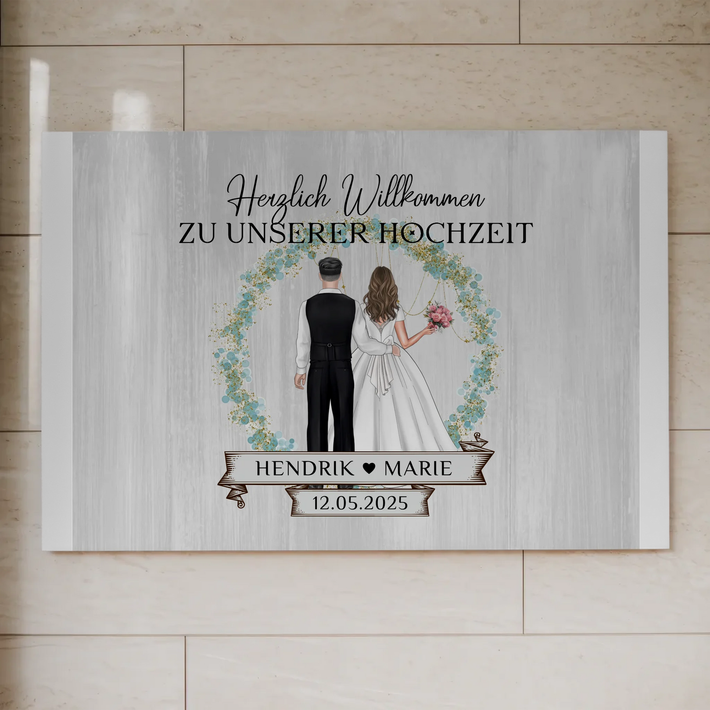 Fotoboard Hochzeit Herzlich Willkommen Holz Stil Namen