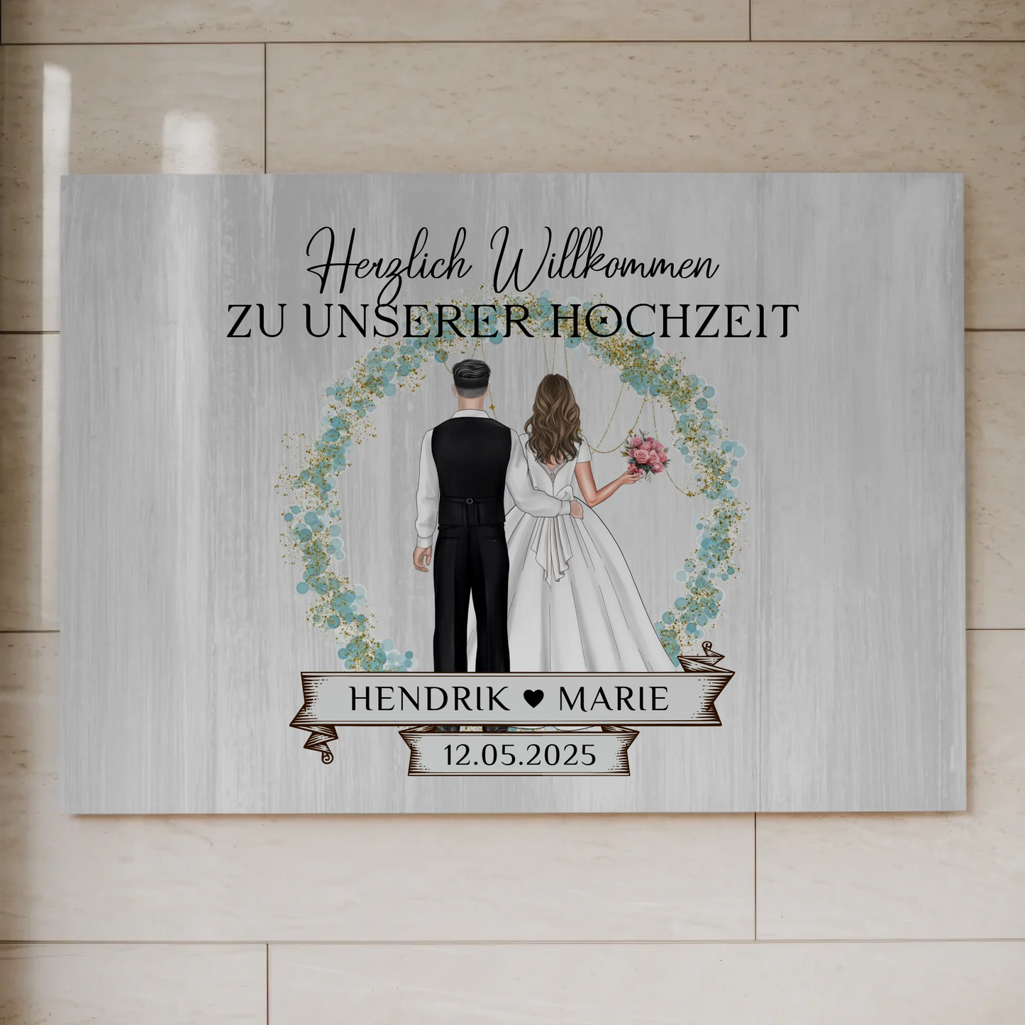 Fotoboard Hochzeit Herzlich Willkommen Holz Stil Namen
