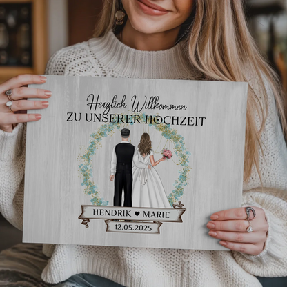 Fotoboard Hochzeit Herzlich Willkommen Holz Stil Namen