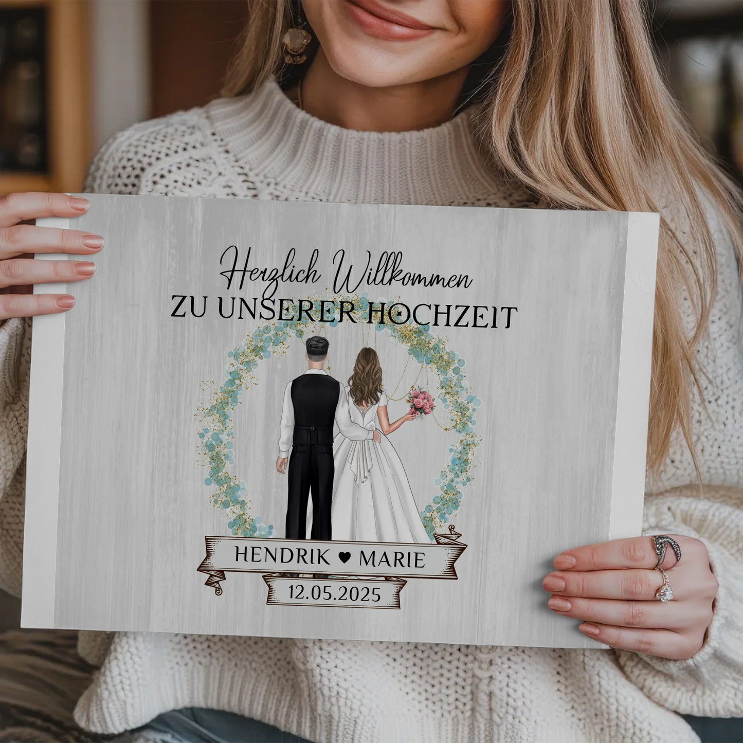 Fotoboard Hochzeit Herzlich Willkommen Holz Stil Namen