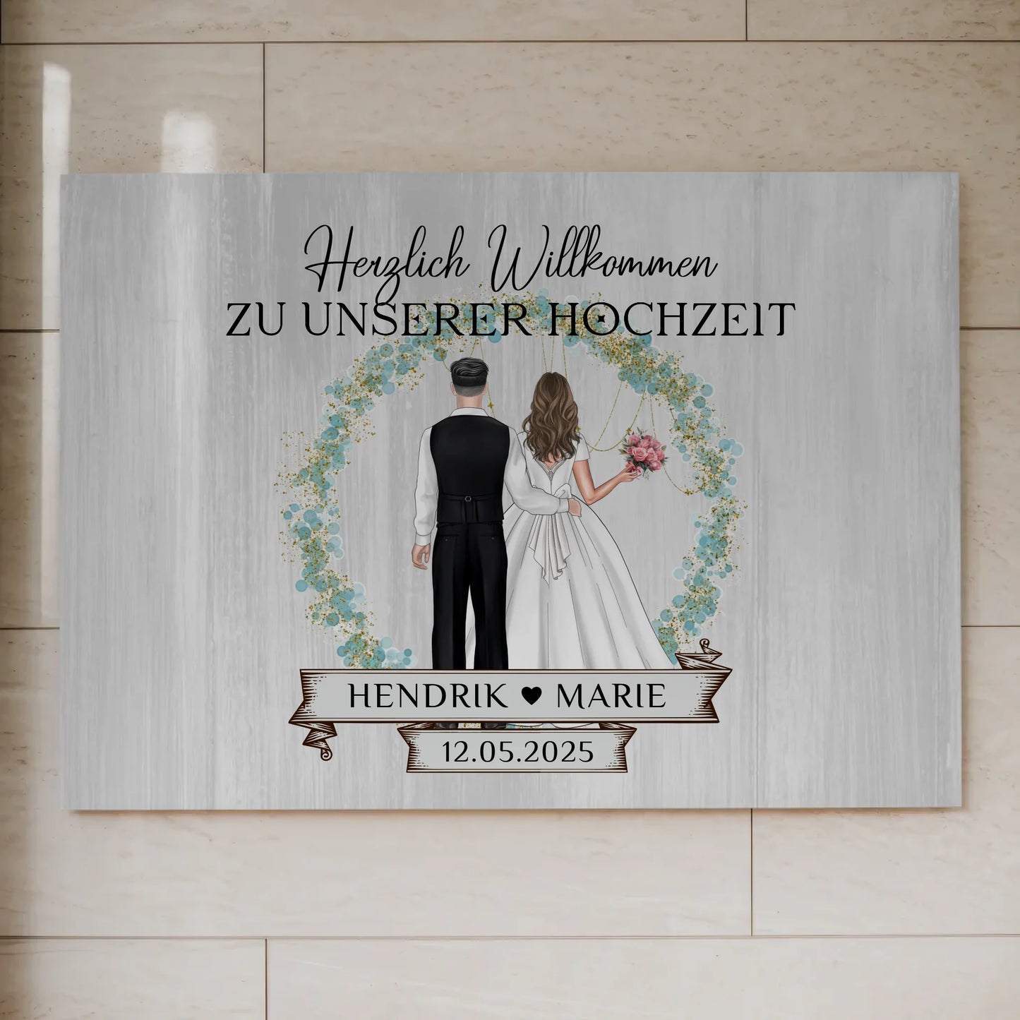 Fotoboard Hochzeit Herzlich Willkommen Holz Stil Namen