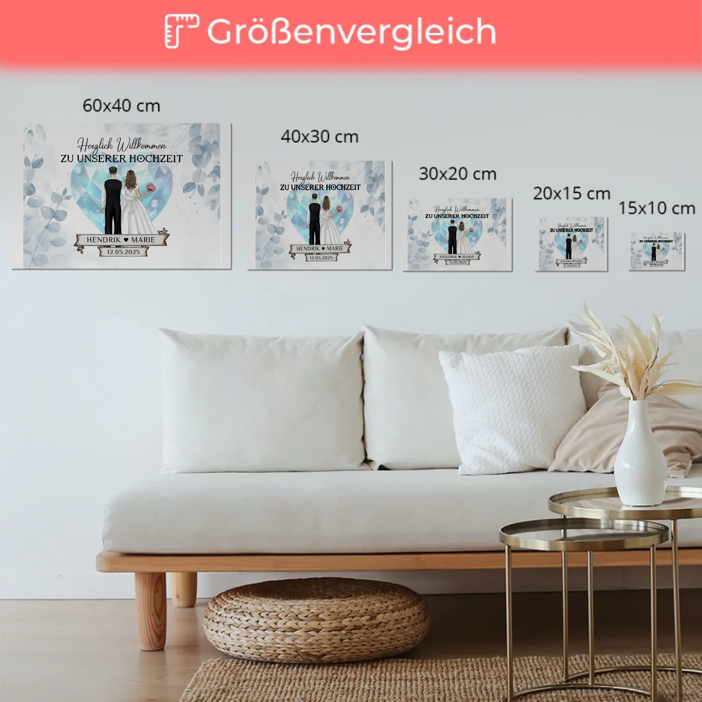 Willkommens Fotoboard Hochzeit Floral Blau Design