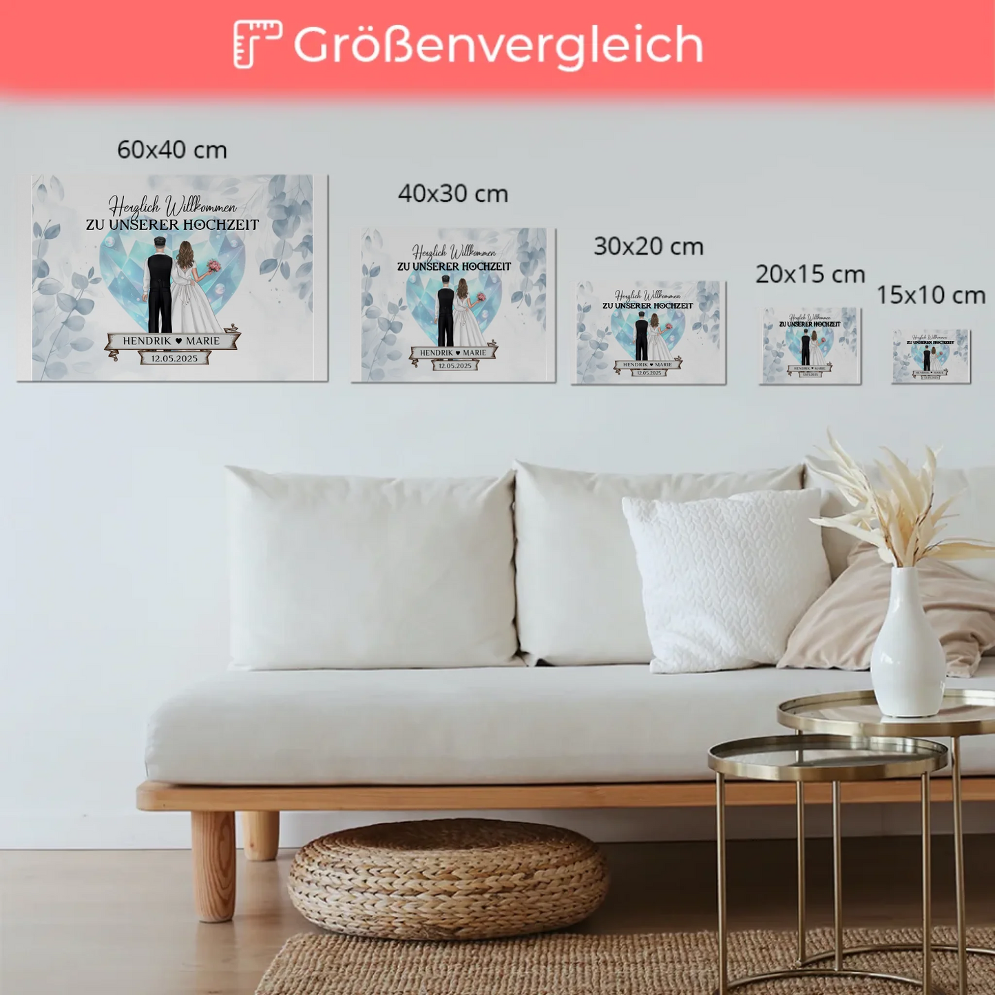 Willkommens Fotoboard Hochzeit Floral Blau Design