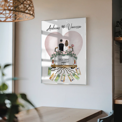 Kreatives Geldgeschenk Acrylglas Bild Hochzeit Herz