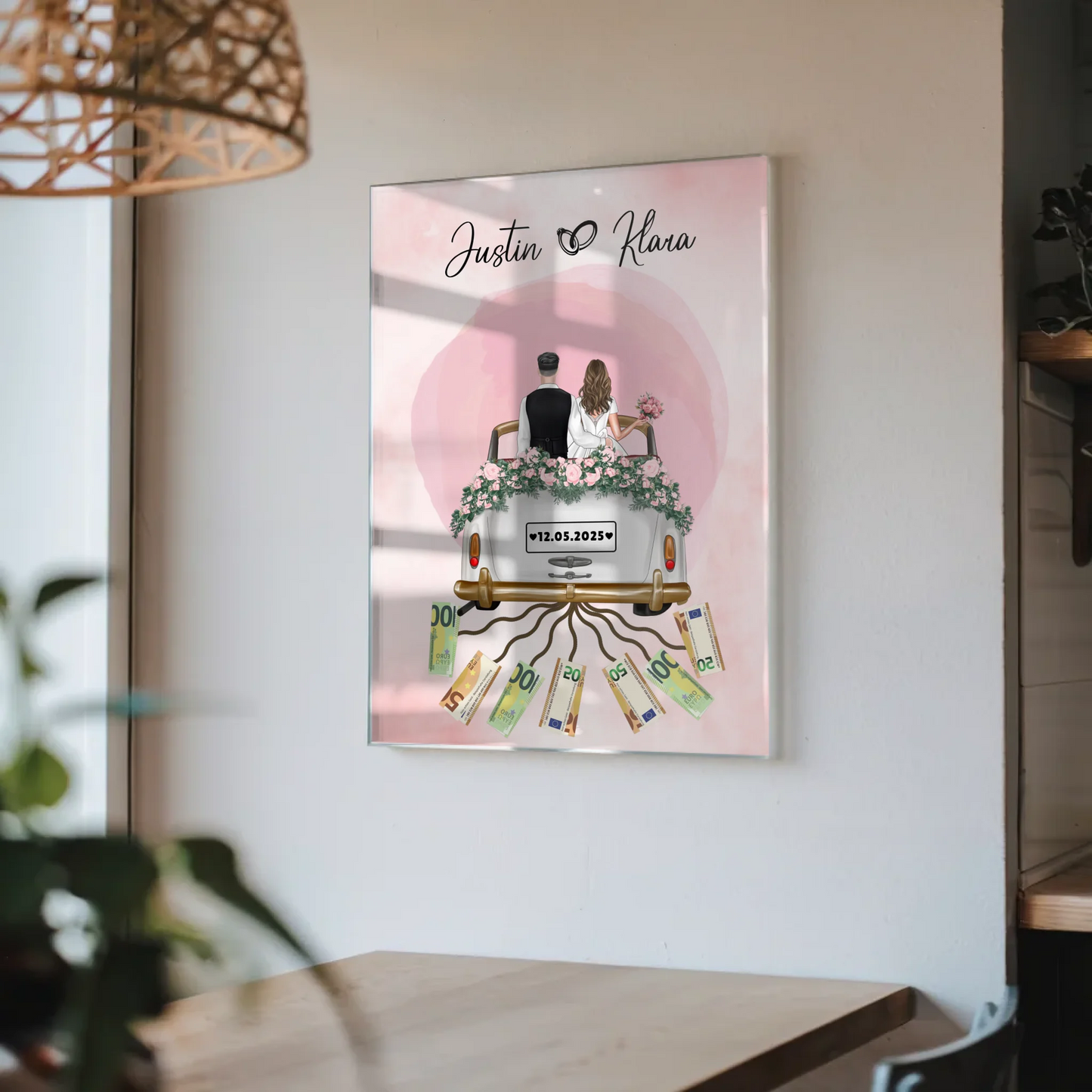 Geldgeschenkidee Hochzeit Acrylglas Bild Herz Farbklecks