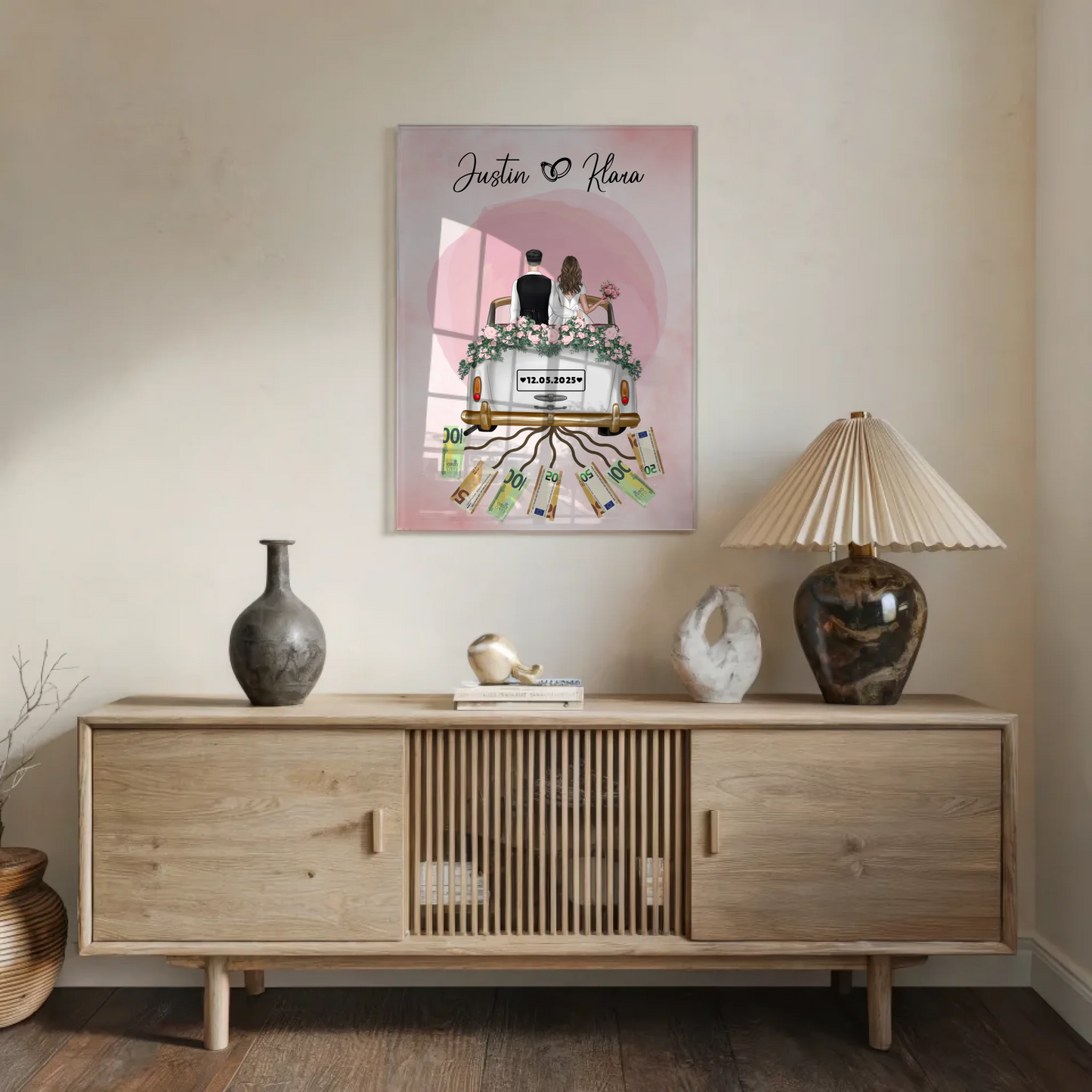 Geldgeschenkidee Hochzeit Acrylglas Bild Herz Farbklecks