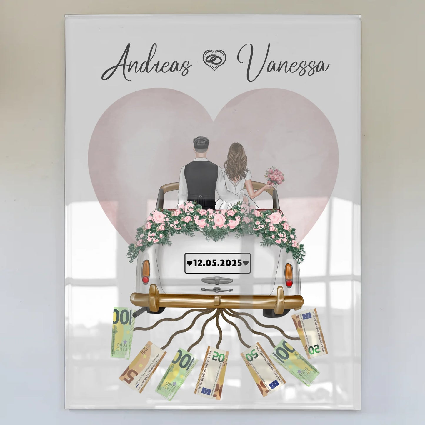 Kreatives Geldgeschenk Acrylglas Bild Hochzeit Herz