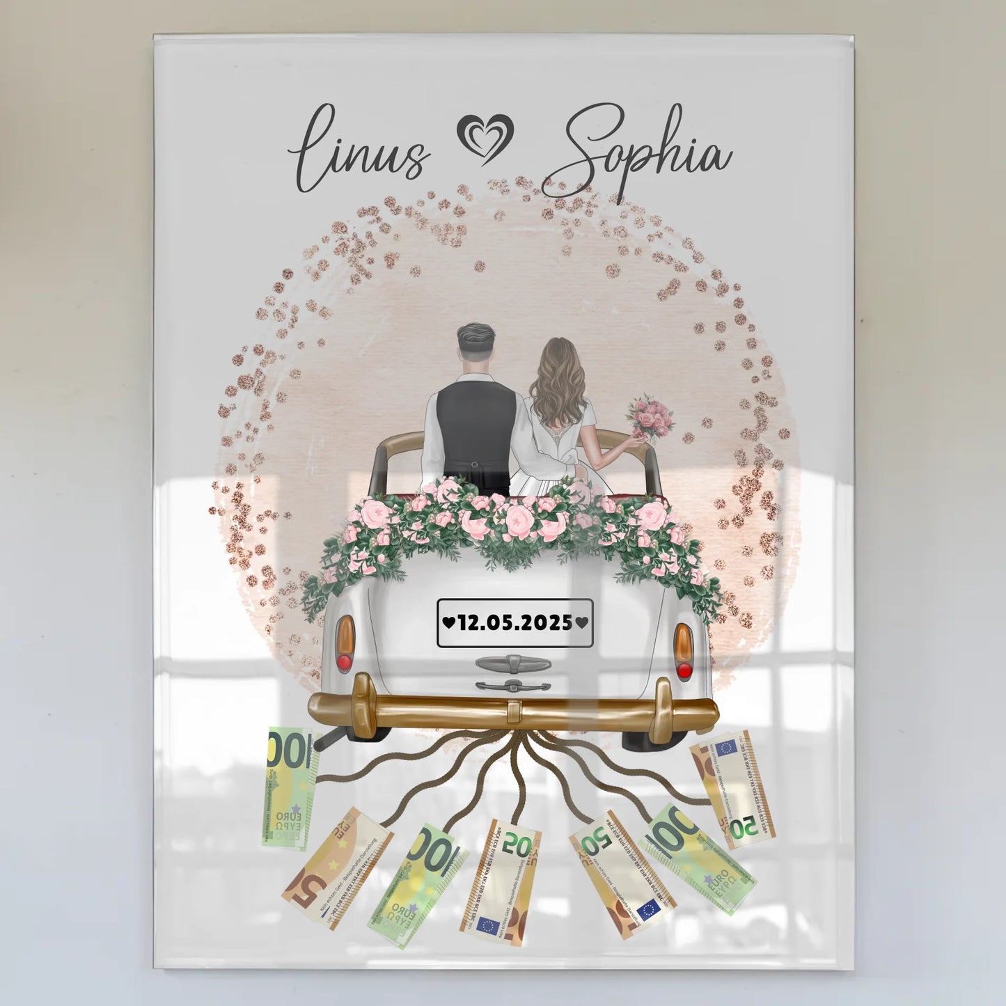 Geldgeschenk Hochzeit Farbklecks Rose für Geldscheine