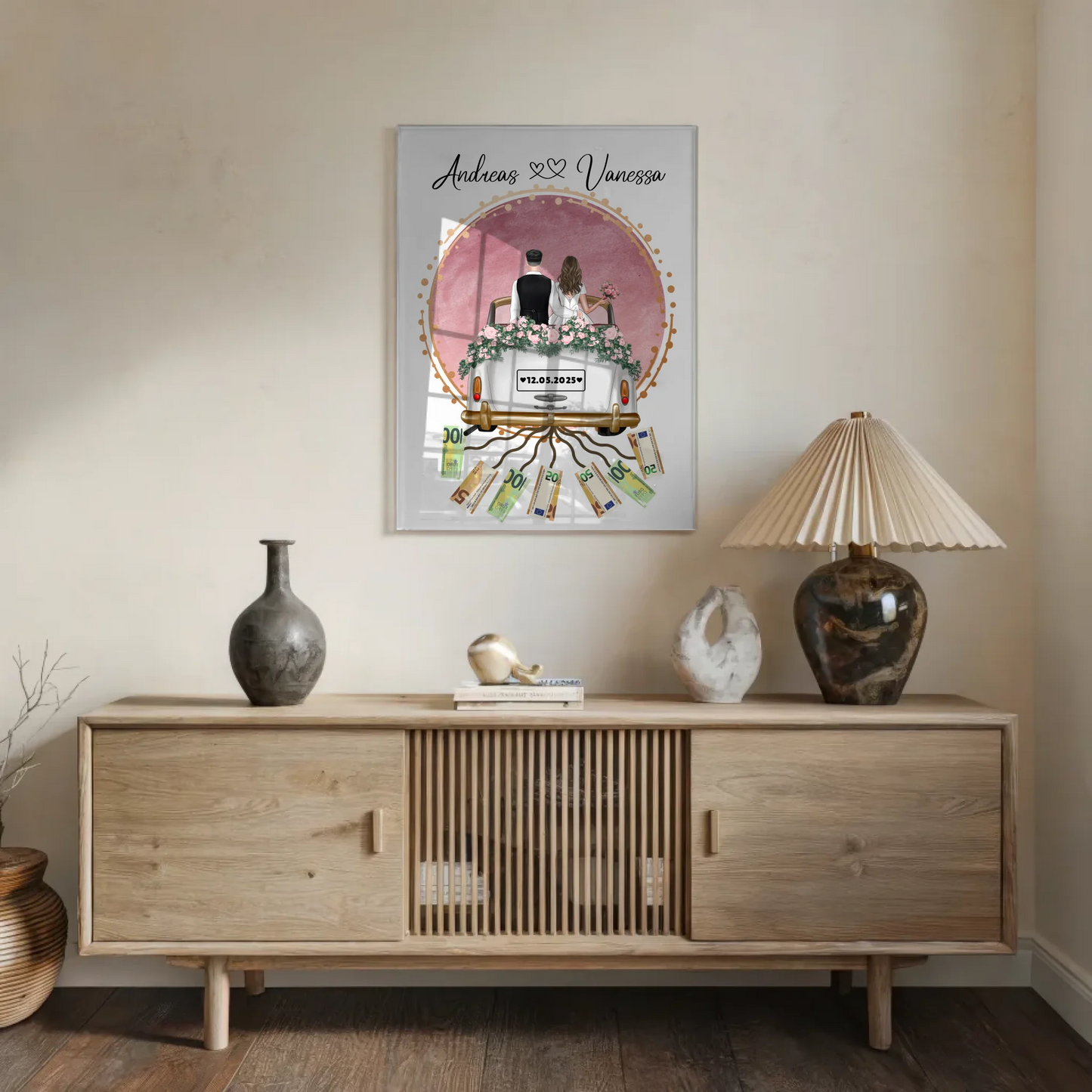 Geldgeschenk Hochzeit Wandbild Rosa Aquarell Design