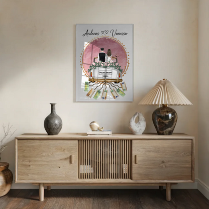 Geldgeschenk Hochzeit Wandbild Rosa Aquarell Design