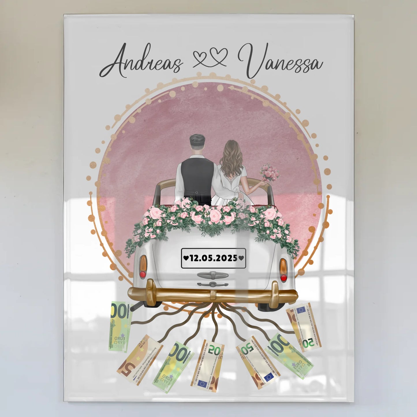 Geldgeschenk Hochzeit Wandbild Rosa Aquarell Design