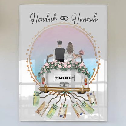 Kreatives Geldgeschenk Acrylglas Bild Hochzeit Namen Datum