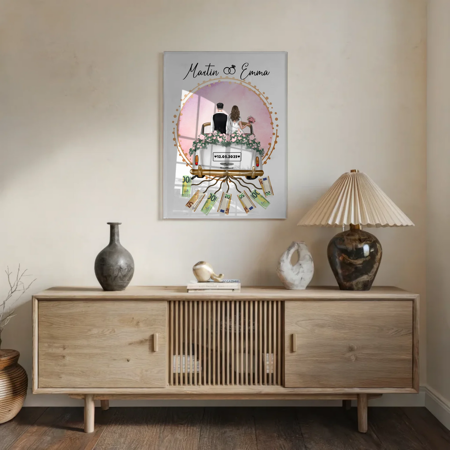 Geldgeschenk Hochzeit Acrylglas Bild mit Wunschtext