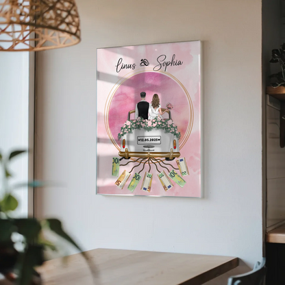 Geldgeschenkidee Hochzeit Acrylglas Bild mit Namen