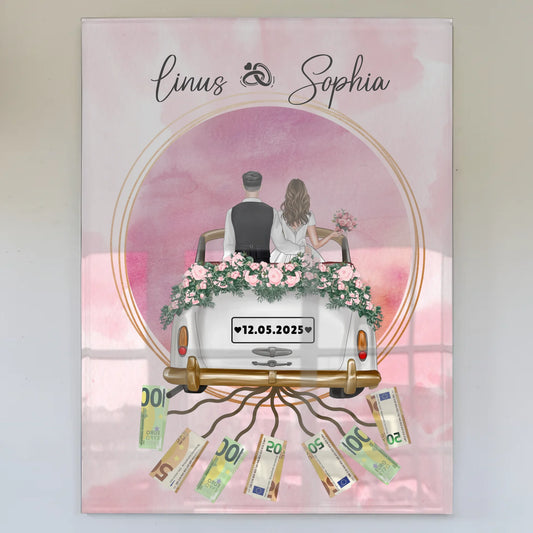 Geldgeschenkidee Hochzeit Acrylglas Bild mit Namen