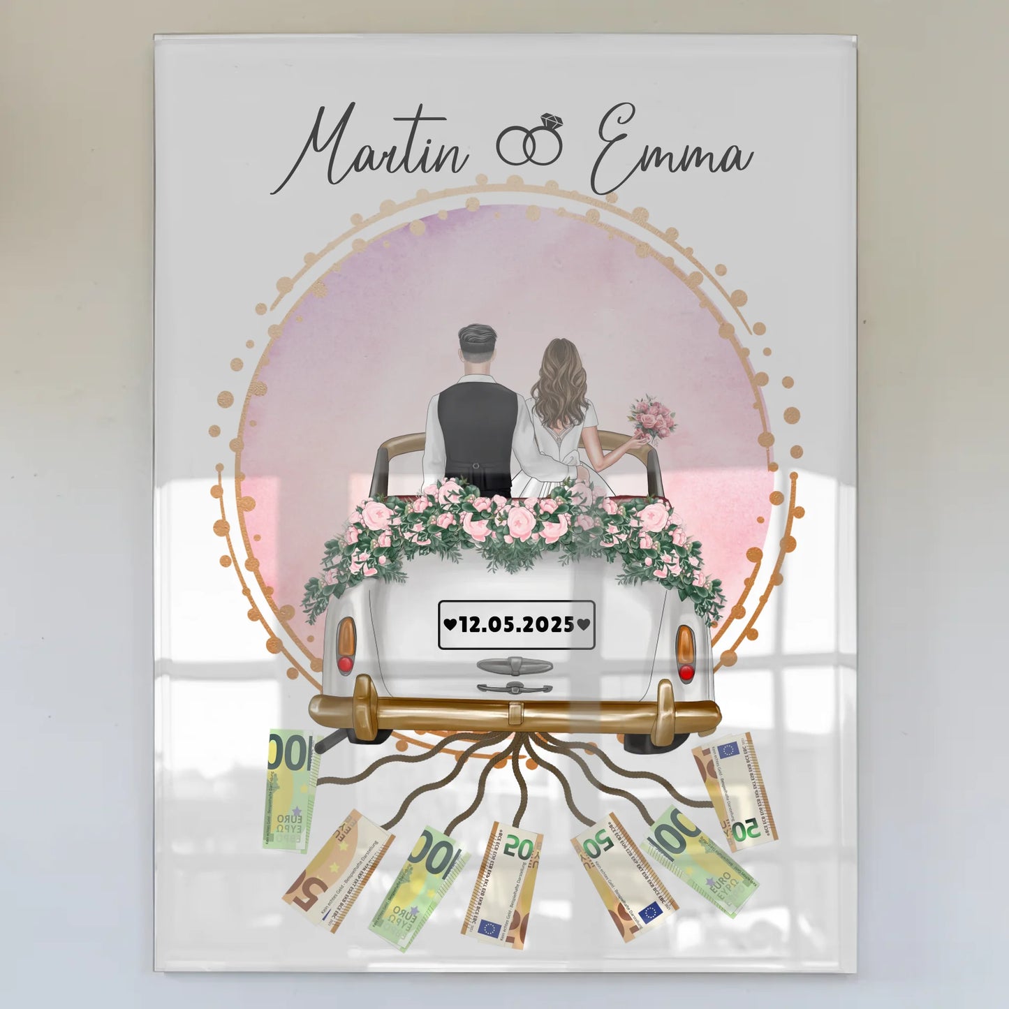 Geldgeschenk Hochzeit Acrylglas Bild mit Wunschtext