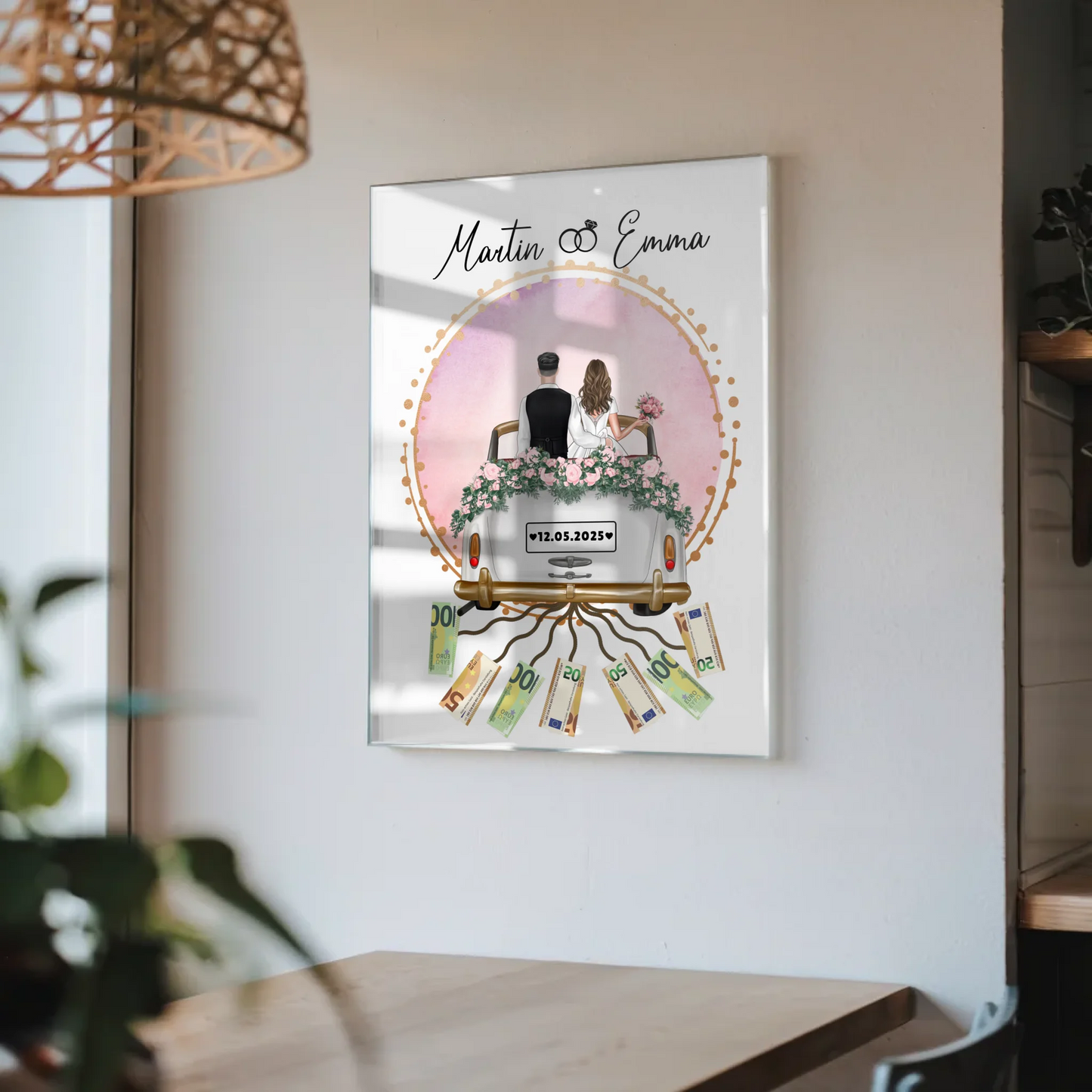 Geldgeschenk Hochzeit Acrylglas Bild mit Wunschtext