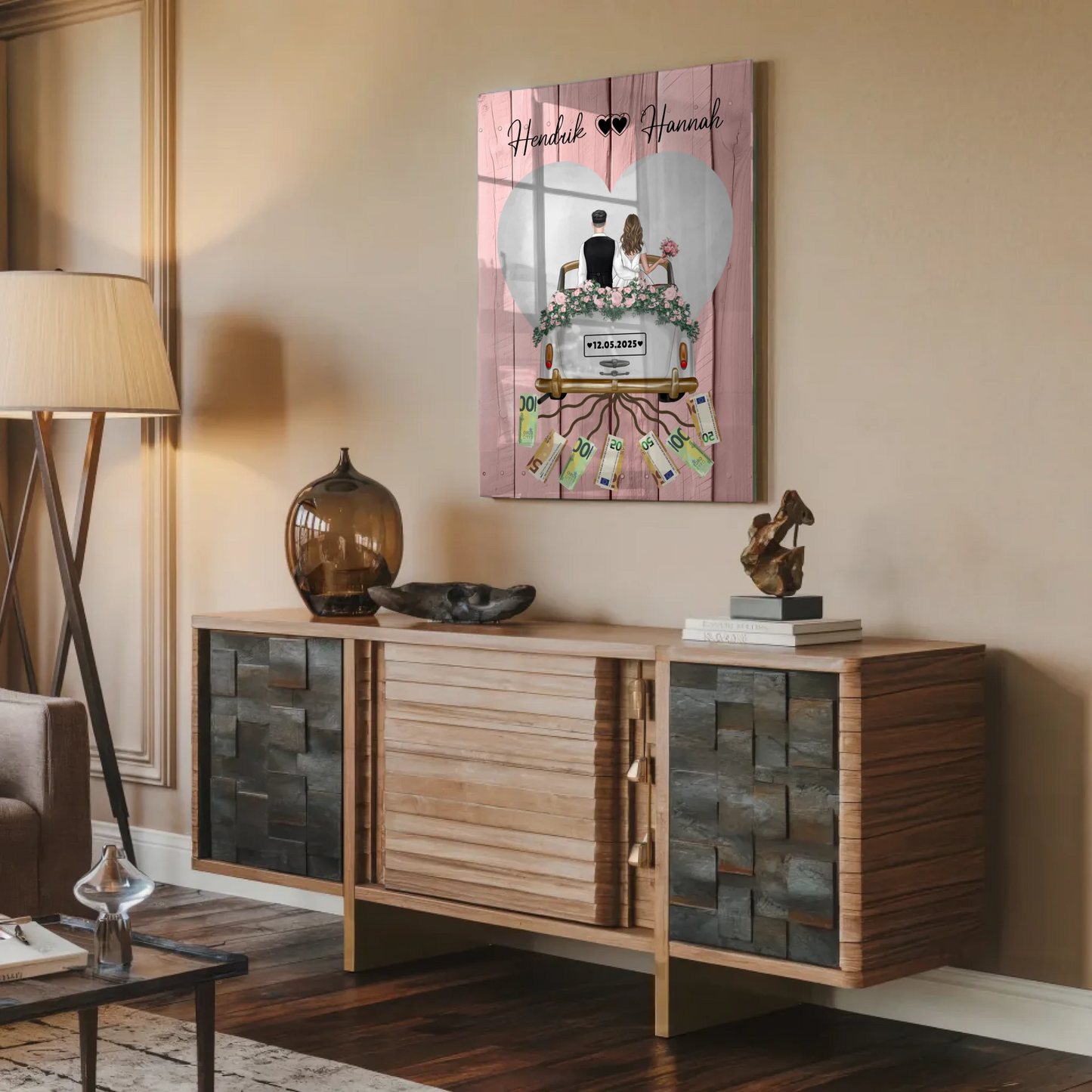 Geldgeschenk für Hochzeit Wandbild mit Namen personalisiert