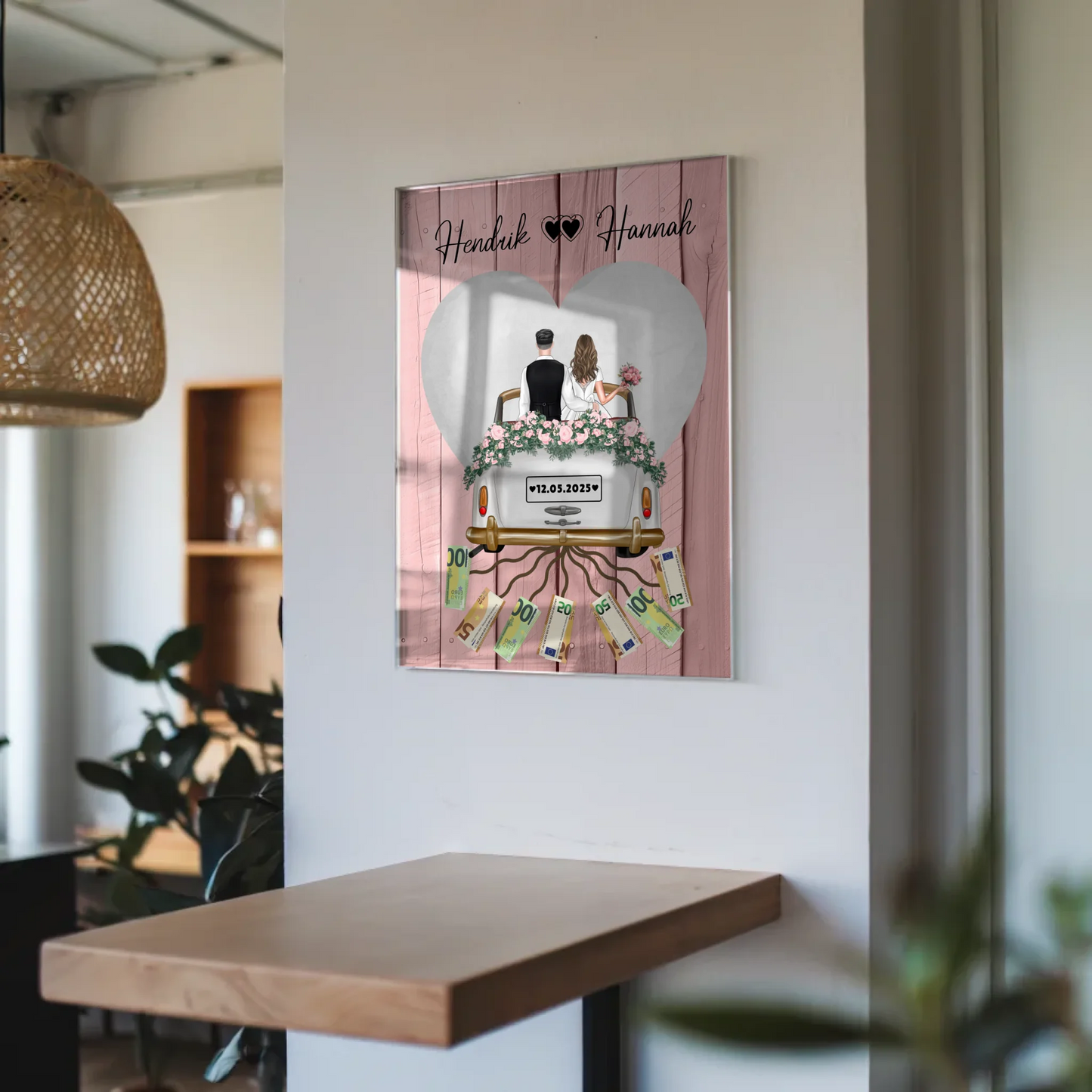 Geldgeschenk für Hochzeit Wandbild mit Namen personalisiert