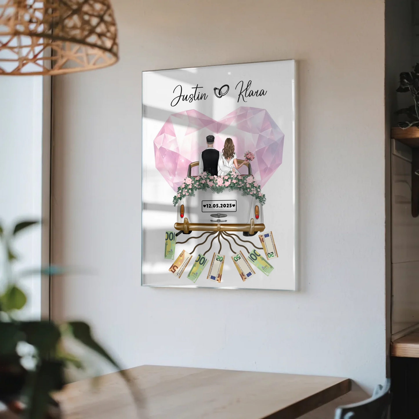 Geldgeschenk Hochzeit Acrylglas Bild mit Namen Datum