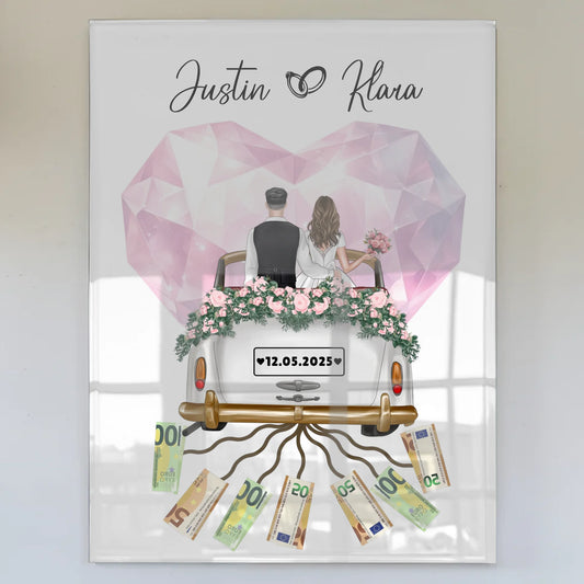Geldgeschenk Hochzeit Acrylglas Bild mit Namen Datum