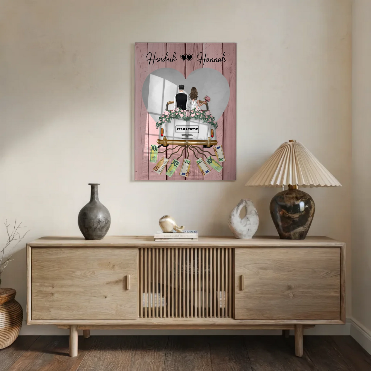 Geldgeschenk für Hochzeit Wandbild mit Namen personalisiert